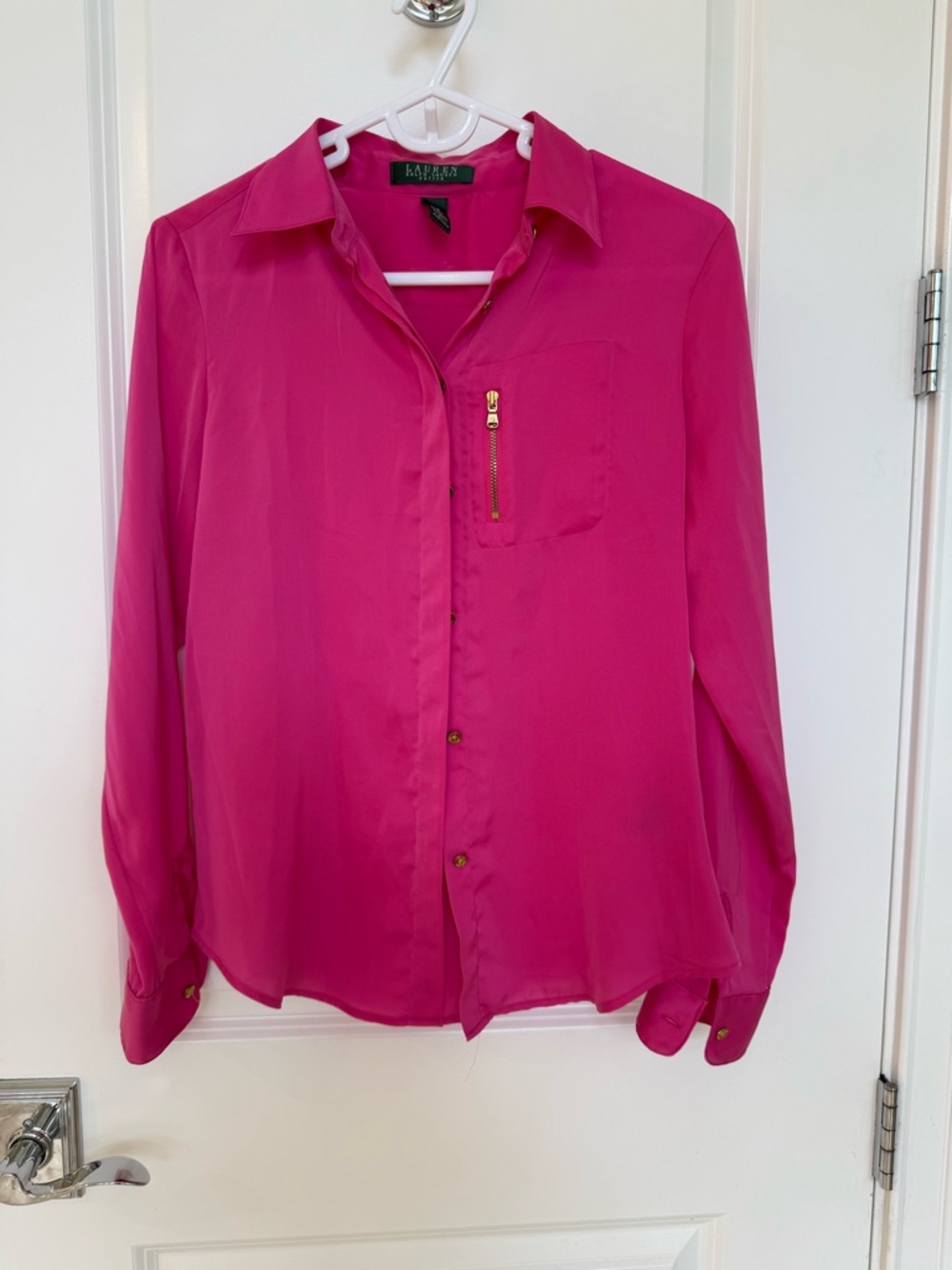 Ralph Lauren Fuchsia Long-Sleeve Button-Front Shirt with Zip Pocket